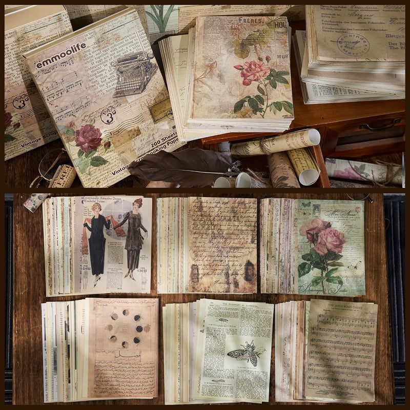 emmoolife 200 Sheets of Vintage Scrapbook Paper, Journaling Scrapbooking Supplies Craft Decoupage Papers Kit, Ephemera for Junk Journal Bullet Journals Well Posters Room Decor for Card Making Decorative Gift - Image 4